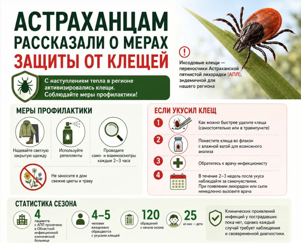 В Астраханской области с начала сезона зарегистрировали уже 120 обращений из-за укусов клещей