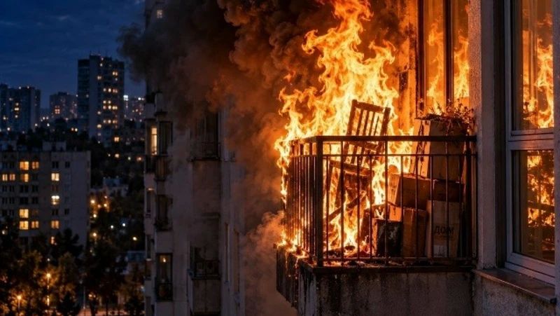В астраханской многоэтажке загорелся балкон